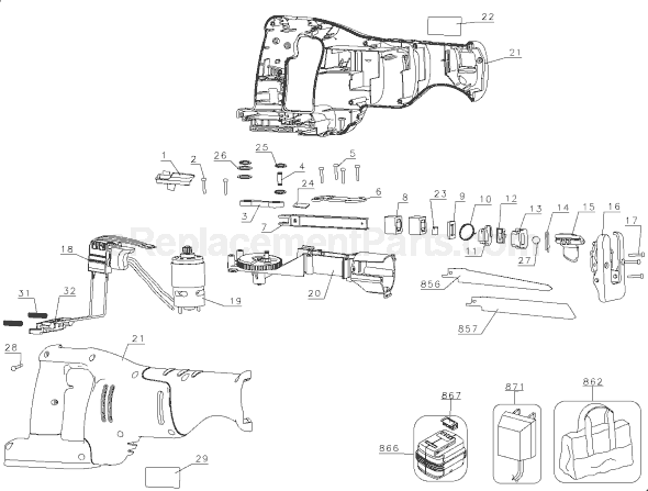 Page A Diagram and Parts List for CRS144B Type 3 Black and Decker Reciprocating Saw